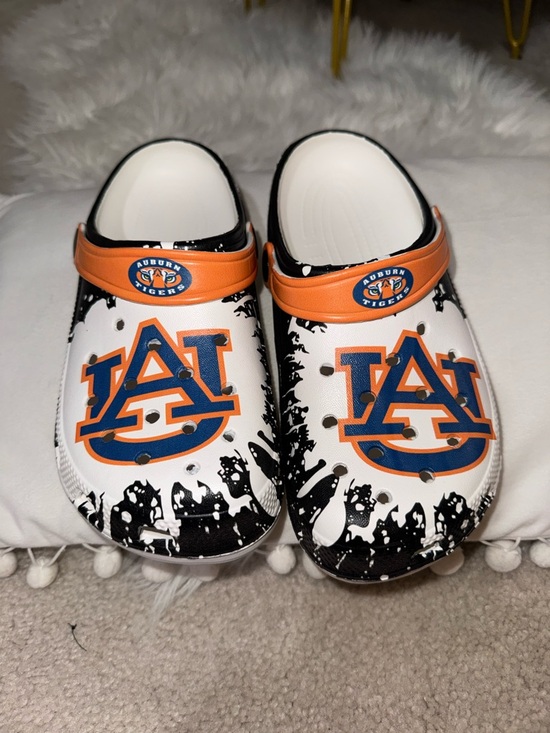 CROCS Other - CROCS Kids White, Orange & Navy AU Logo Clog Slides